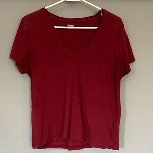 Madewell Deep Red V-Neck Short Sleeve Tee